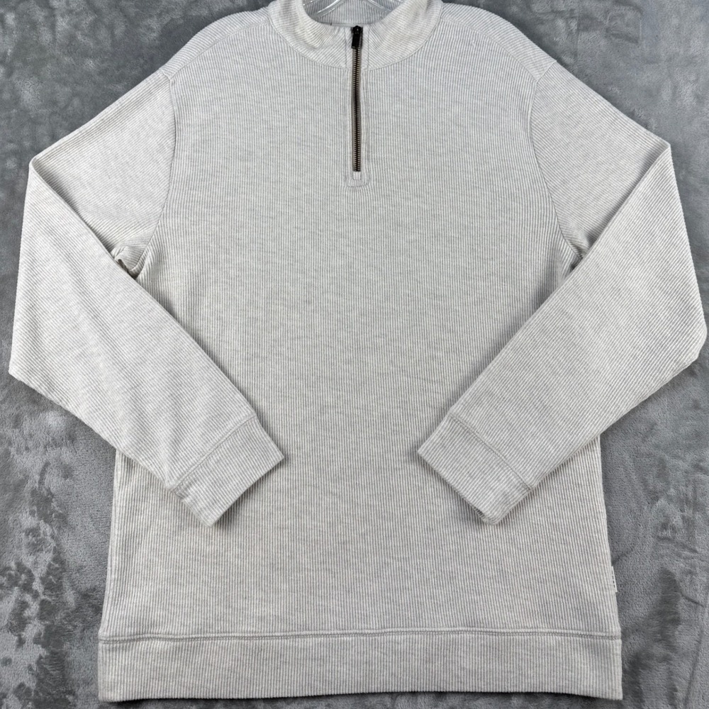 ROWM Pullover Mens L Quarter-Zip Oatmeal Ribbed Long Sleeve EUC